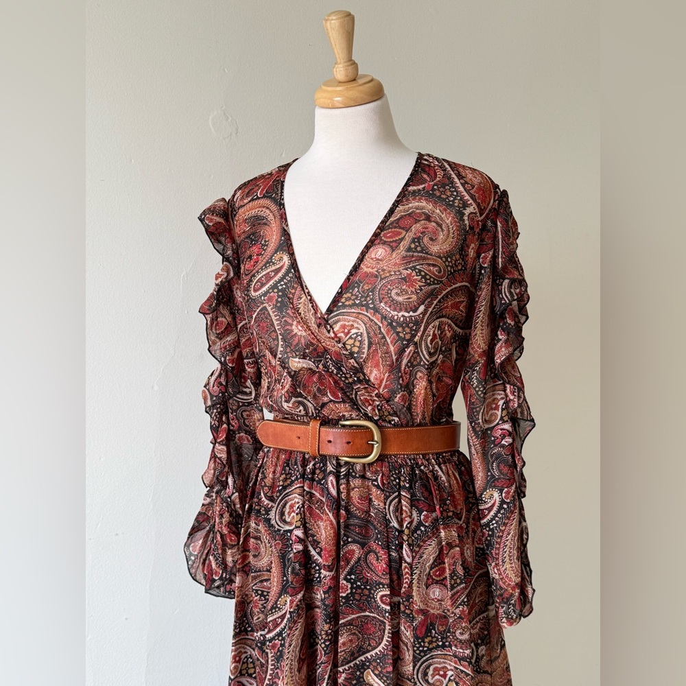 Beautiful Kate + Lily paisley midi dress in rich burgundy, rust, and black tones - Picture 9 of 13